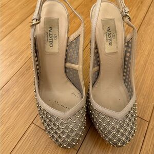 Authentic Valentino Cream and Gold Studded Heels